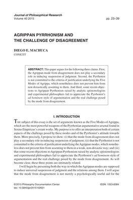 Agrippan Pyrrhonism and the Challenge of Disagreement