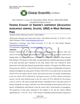 Feeding Ecology of Swayne's Hartebeest (Alcelaphus