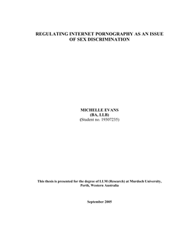 Regulating Internet Pornography As an Issue of Sex Discrimination