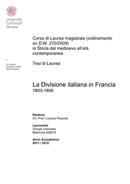 La Divisione Italiana in Francia 1803-1806