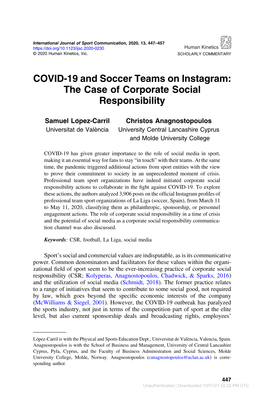 COVID-19 and Soccer Teams on Instagram: the Case of Corporate Social Responsibility