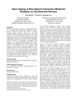 Voice Typing: a New Speech Interaction Model for Dictation on Touchscreen Devices