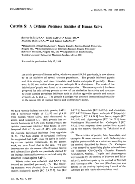 A Cysteine Proteinase Inhibitor of Human Saliva We Have Recently