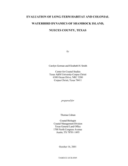 Evaluation of Long-Term Habitat and Colonial Waterbird Dynamics of Shamrock Island, Nueces County, Texas