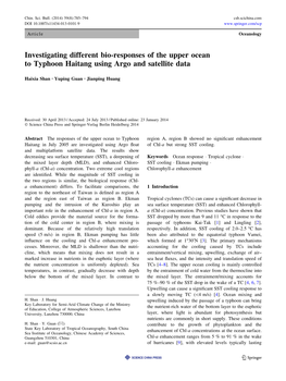 Investigating Different Bio-Responses of the Upper Ocean to Typhoon Haitang Using Argo and Satellite Data