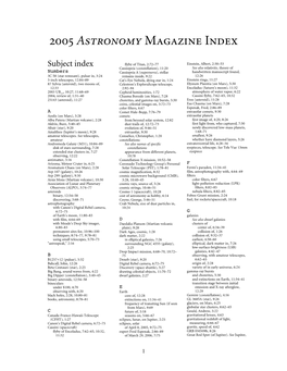 2005 Astronomy Magazine Index