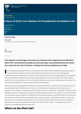 Iran Slashes Its Presidential Candidates List by Omer Carmi