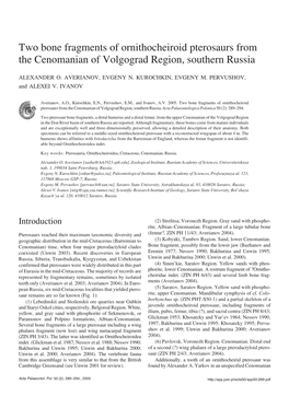 Two Bone Fragments of Ornithocheiroid Pterosaurs from the Cenomanian of Volgograd Region, Southern Russia