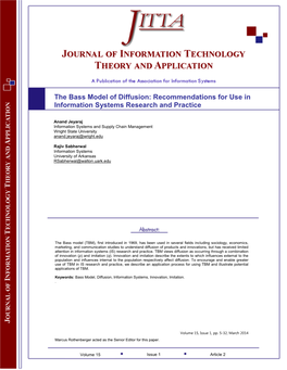 The Bass Model of Diffusion: Recommendations for Use in Information Systems Research and Practice