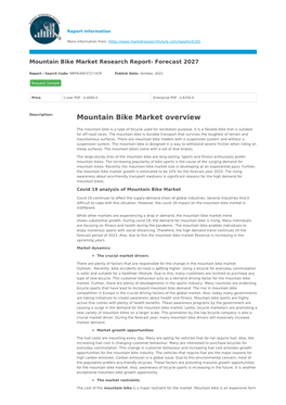 Mountain Bike Market Research Report- Forecast 2027