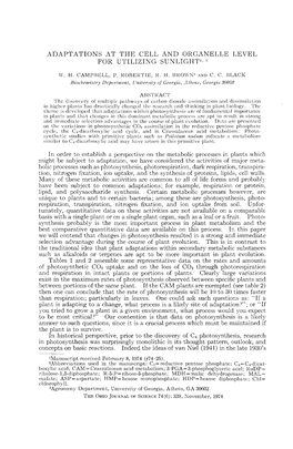 Adaptations at the Cell and Organelle Level for Utilizing Sunlight1-2