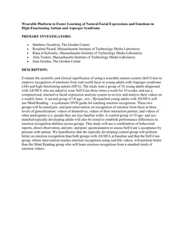 Wearable Platform to Foster Learning of Natural Facial Expressions and Emotions in High-Functioning Autism and Asperger Syndrome