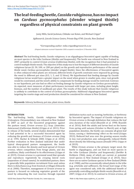 The Leaf-Feeding Beetle, Cassida Rubiginosa, Has No Impact on Carduus Pycnocephalus (Slender Winged Thistle) Regardless of Physical Constraints on Plant Growth