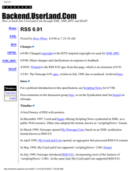 RSS 0.91 (Userland Software, Incl)