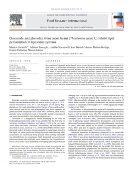 Clovamide and Phenolics from Cocoa Beans (Theobroma Cacao L.) Inhibit Lipid Peroxidation in Liposomal Systems