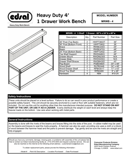 Heavy Duty 4' 1 Drawer Work Bench