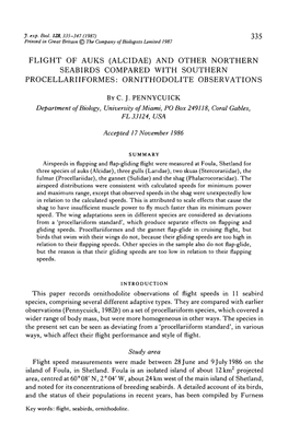 Flight of Auks (Alcidae) and Other Northern Seabirds Compared with Southern Procellariiformes: Ornithodolite Observations