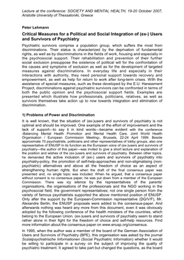 (Ex-) Users and Survivors of Psychiatry Psychiatric Survivors Comprise a Population Group, Which Suffers the Most from Discriminations