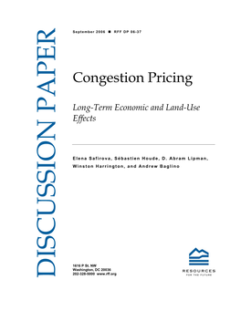 Congestion Pricing Sep Ash 6 Pst.NW 328- T Em in G 500 T B on E R 2006 0 Www , DC 200 .R