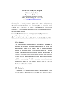 Monoid and Topological Groupoid 0.Introduction 1.Preliminaries