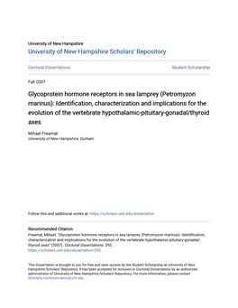 Glycoprotein Hormone Receptors in Sea Lamprey