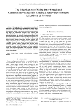 The Effectiveness of Using Inner Speech and Communicative Speech in Reading Literacy Development: a Synthesis of Research