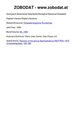 Revision of the Genus Spaniophaenus REITTER, 1875 (Coleoptera: Cryptophagidae)