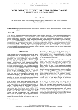 Water Extraction on the Hyperspectral Images of Gaofen-5 Satellite Using Spectral Indices