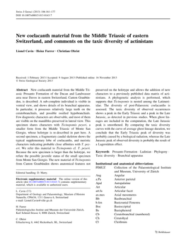 New Coelacanth Material from the Middle Triassic of Eastern Switzerland, and Comments on the Taxic Diversity of Actinistans