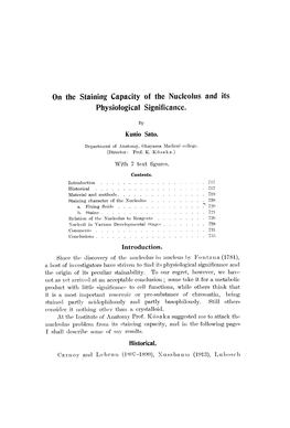 On the Staining Capacity of the Nucleolus and Its Physiological Significance