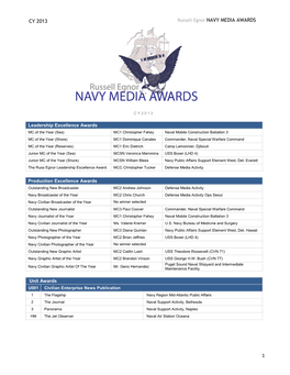 CY 2013 Russell Egnor NAVY MEDIA AWARDS 1