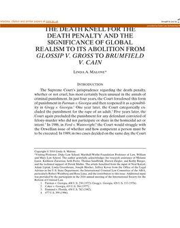 The Death Knell for the Death Penalty and the Significance of Global Realism to Its Abolition from Glossip V