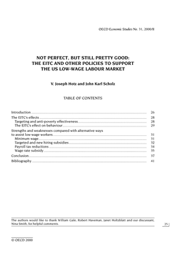 The Eitc and Other Policies to Support the Us Low-Wage Labour Market