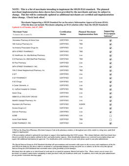 This Is a List of Merchants Intending to Implement the SIGIS IIAS Standard