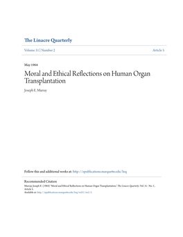 Moral and Ethical Reflections on Human Organ Transplantation Joseph E