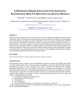 A Modified Drake Equation for Assessing Adversarial Risk to Machine Learning Models