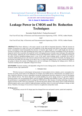 Leakage Power in CMOS and Its Reduction Techniques