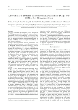 Decorin Gene Transfer Inhibited the Expression of Tgfβ1 and Ecm in Rat Mesangial Cells