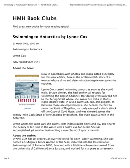 Swimming to Antarctica by Lynne Cox « « HMH Book Clubs