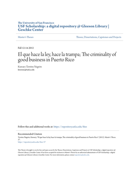 The Criminality of Good Business in Puerto Rico Kuwary Torréns Negrón Ktorrens@Usfca.Edu