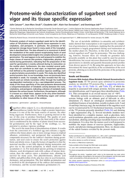 Proteome-Wide Characterization of Sugarbeet Seed Vigor and Its Tissue Specific Expression