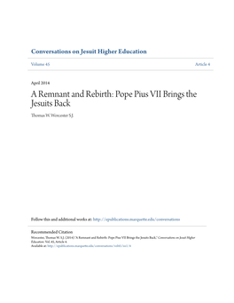A Remnant and Rebirth: Pope Pius VII Brings the Jesuits Back Thomas W
