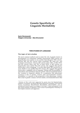 Genetic Specificity of Linguistic Heritability