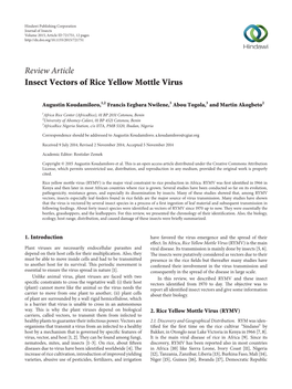 Review Article Insect Vectors of Rice Yellow Mottle Virus