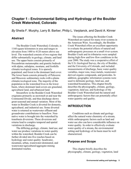 Chapter 1 - Environmental Setting and Hydrology of the Boulder Creek Watershed, Colorado