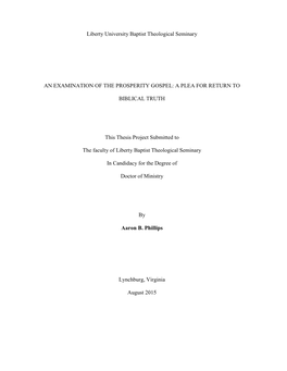 An Examination of the Prosperity Gospel: a Plea for Return to Biblical Truth