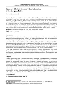 Economic Effects in Slovakia Within Integration in the European Union