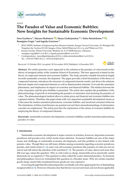The Paradox of Value and Economic Bubbles: New Insights for Sustainable Economic Development