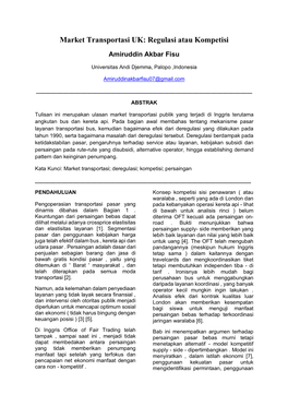 Market Transportasi UK: Regulasi Atau Kompetisi