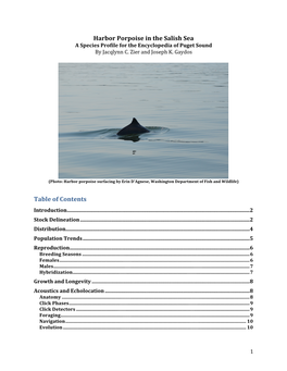 Harbor Porpoise in the Salish Sea Table of Contents